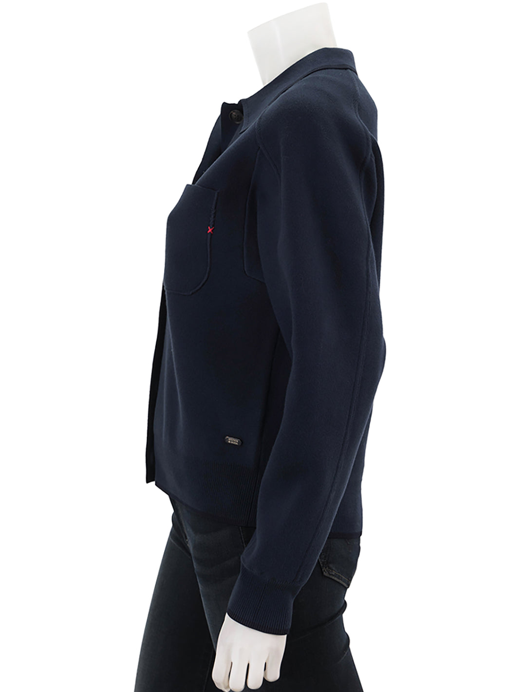 Side view of Scotch & Soda's compact knit jacket in night.