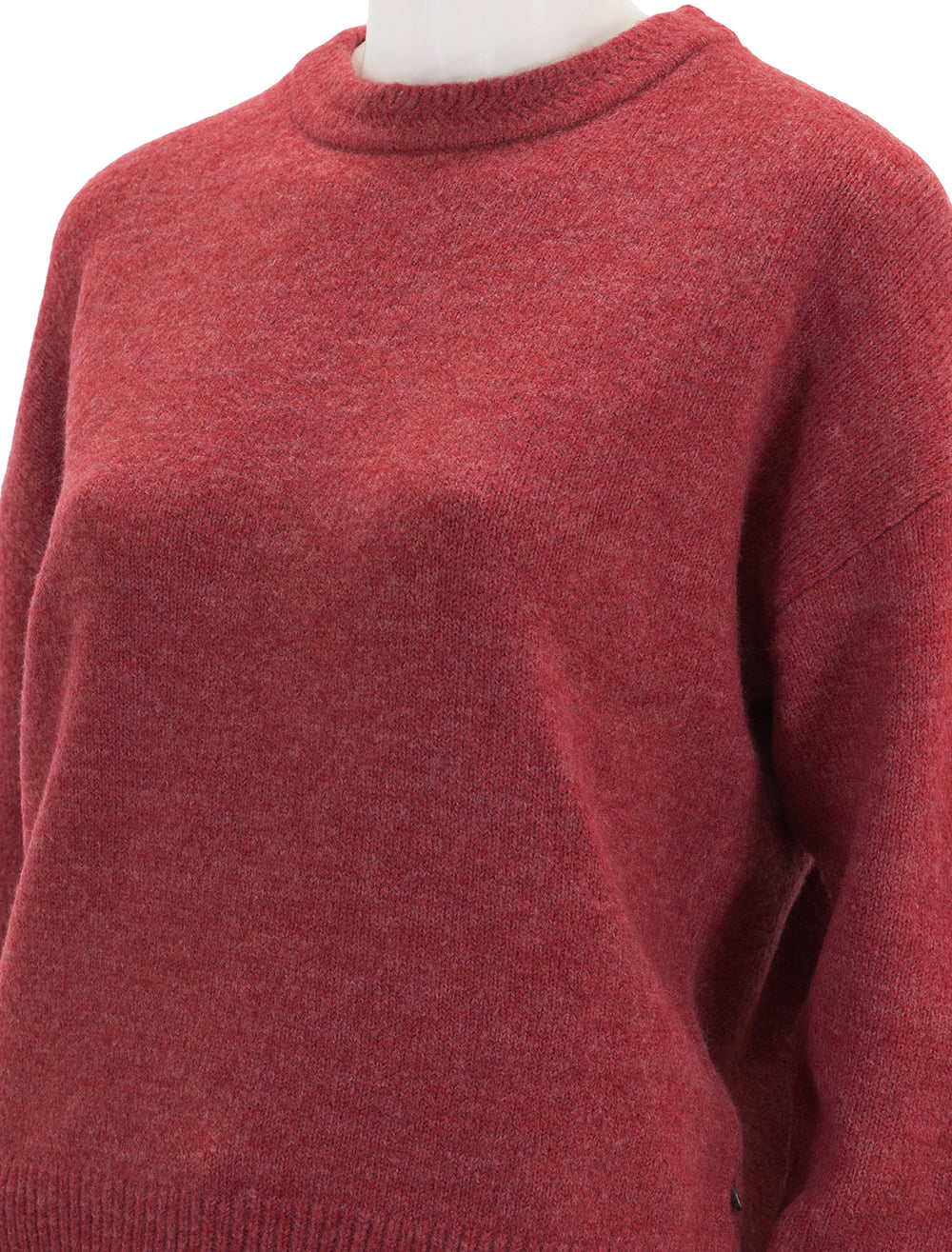 Close-up view of Scotch & Soda's soft crew pullover in cayenne melange.