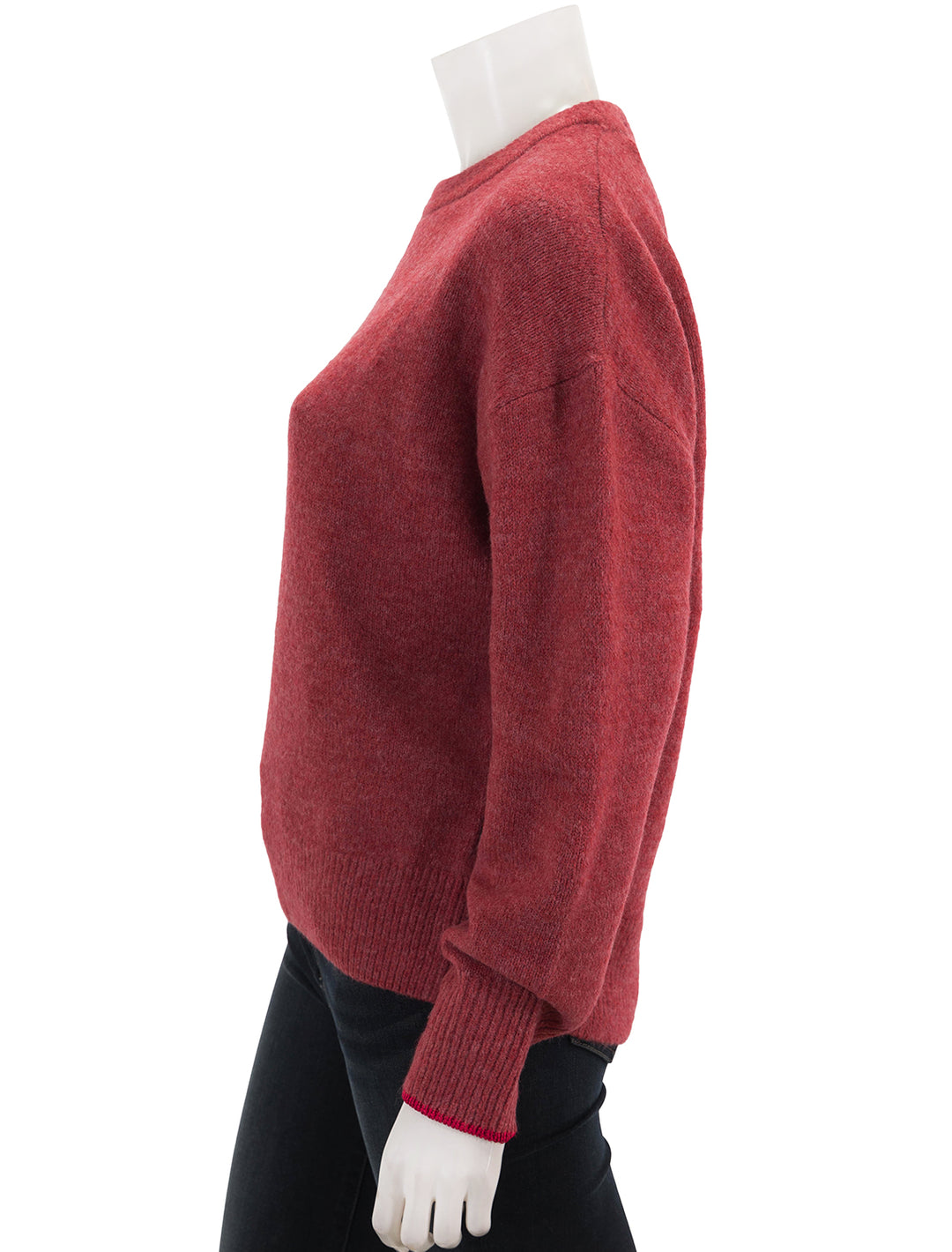 Side view of Scotch & Soda's soft crew pullover in cayenne melange.
