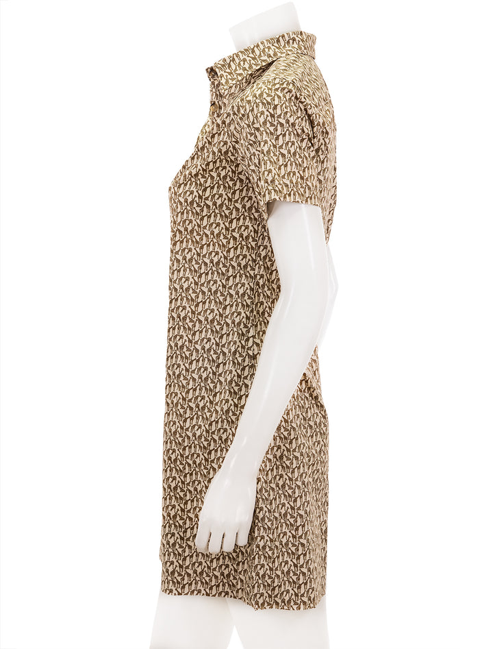 Side view of Ann Mashburn's short sleeved popover dress in giraffe print.