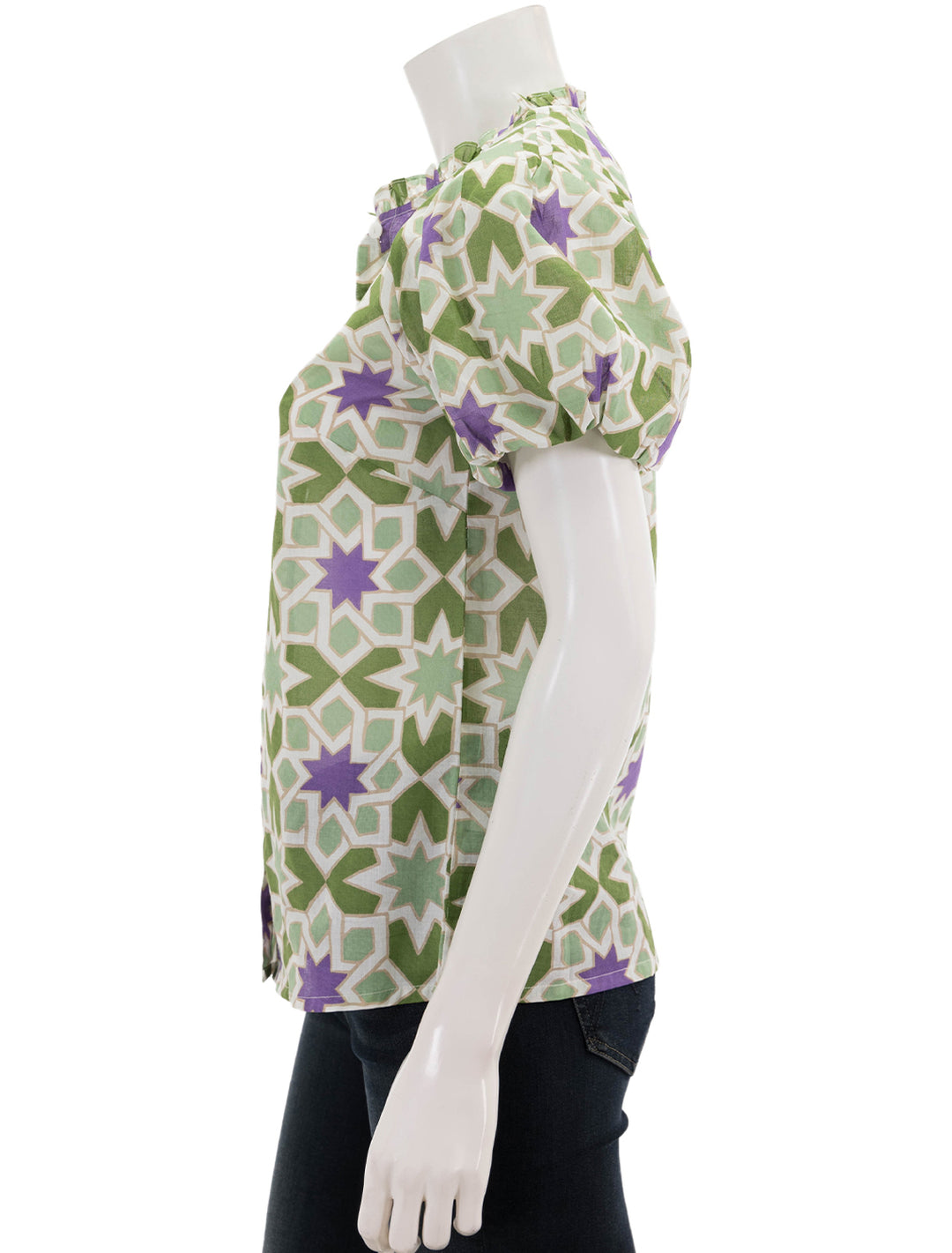Side view of Banjanan's tammy top in jade.