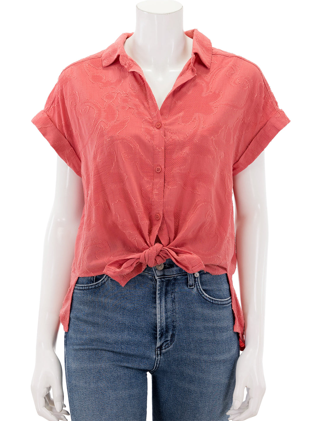 Front view of Splendid's kathryn jacquard shirt in guava.