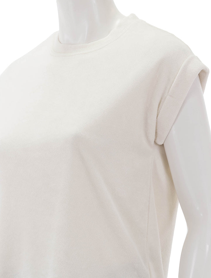 Close-up view of Splendid's towel terry sweatshirt in moonstone.
