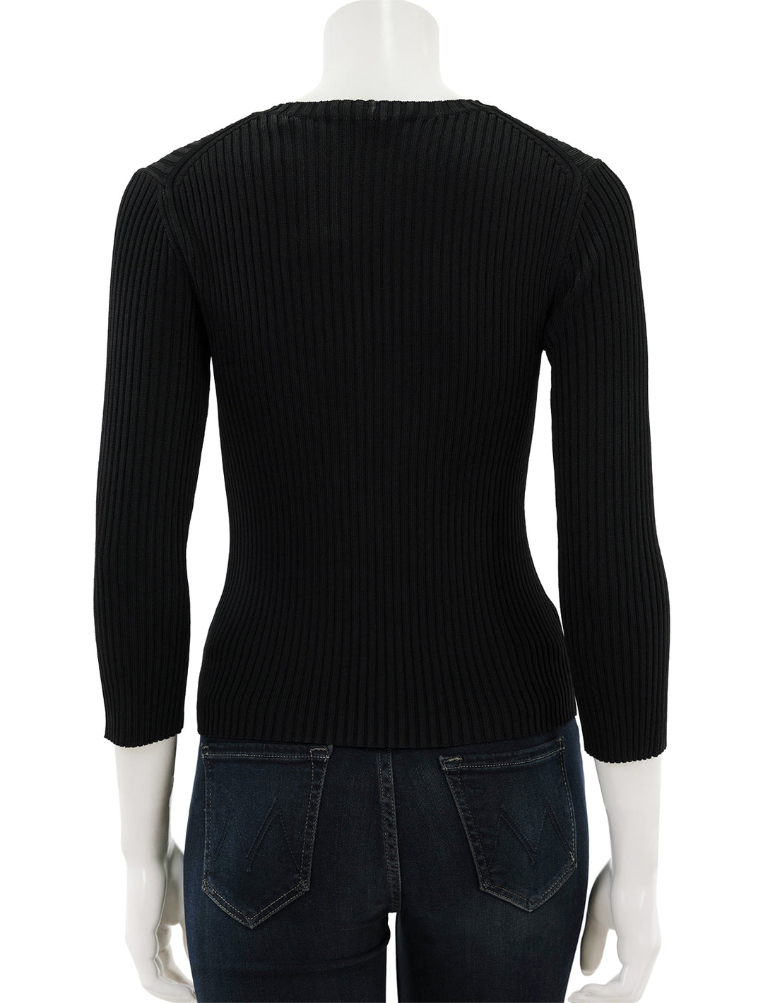 Back view of Vince's ribbed boat neck top in black.