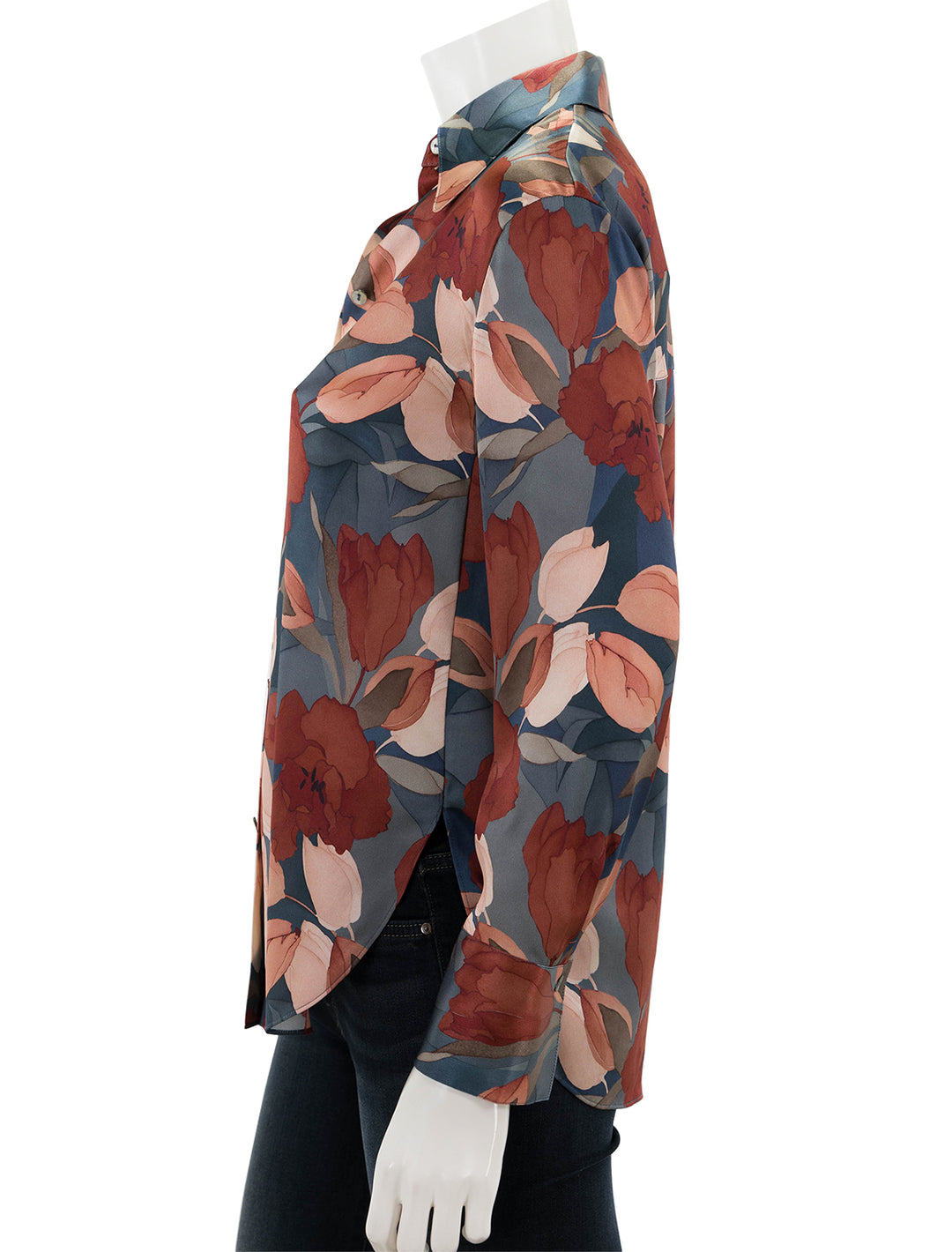 side view of nouveau magnolia long sleeve relaxed shirt