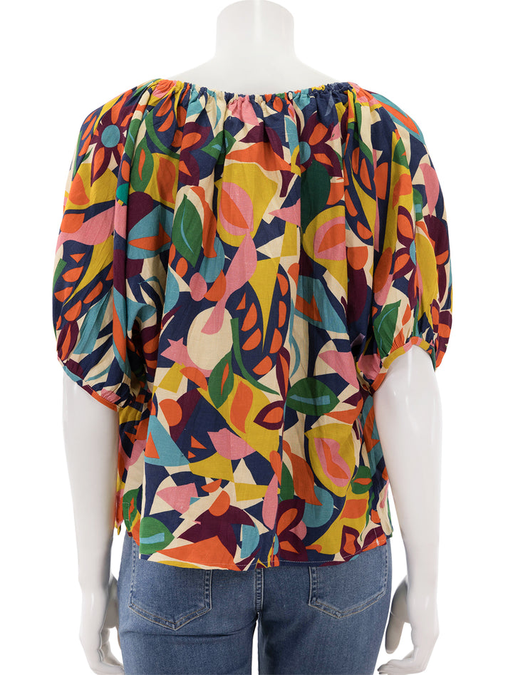 Back view of Velvet's robin blouse in multi print.