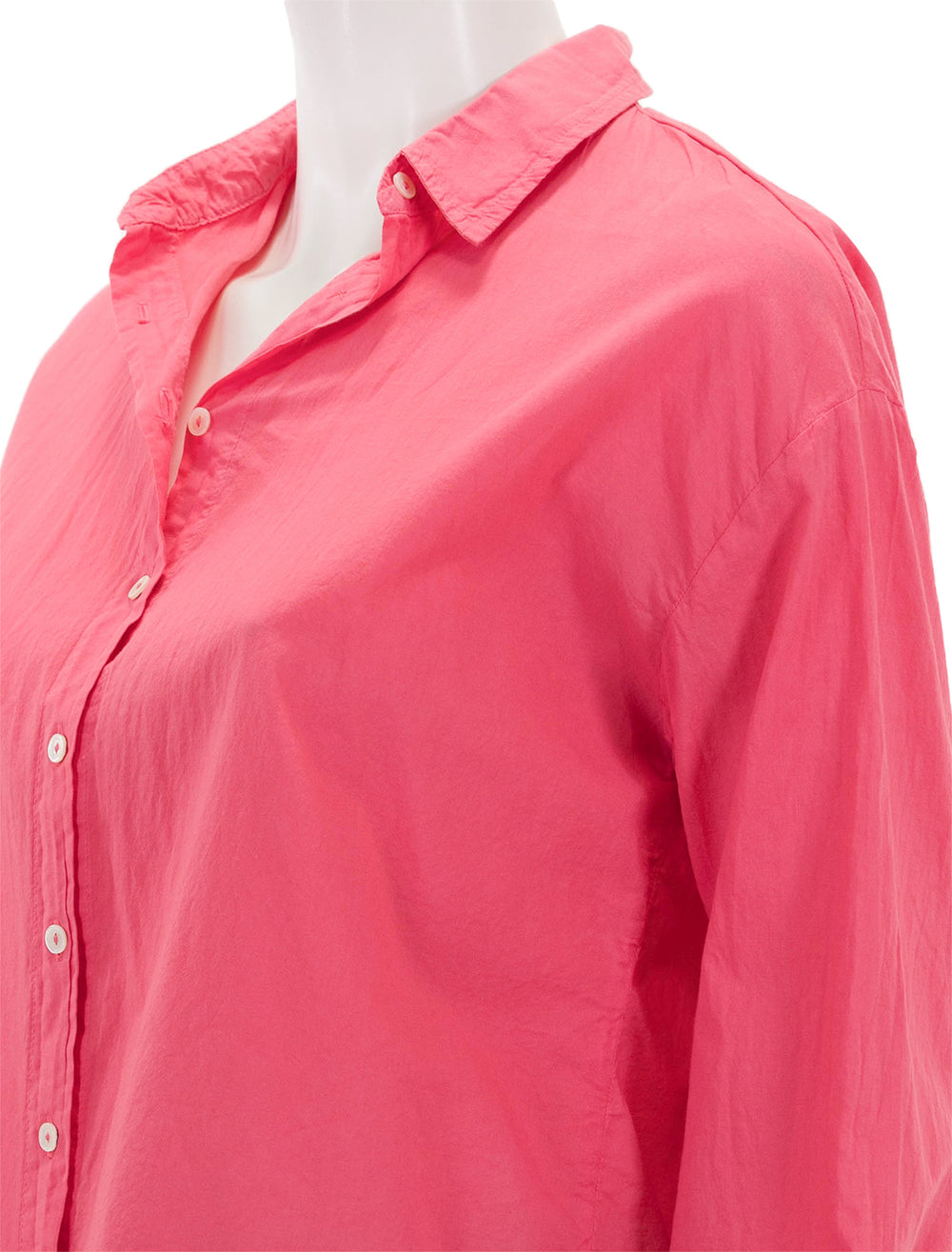 Close-up view of Velvet Brand's devyn shirt in rosebud.