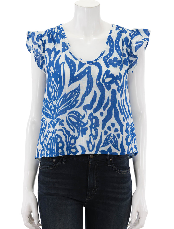 Front view of Velvet's aleah top in blue.