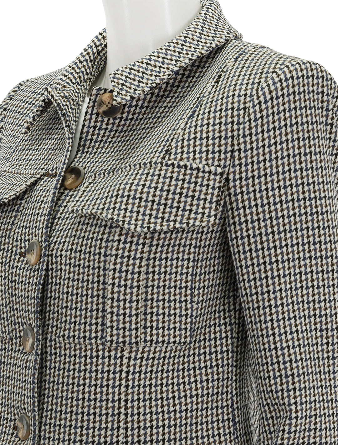 Close-up view of Veronica Beard's fulham jacket in multi check.
