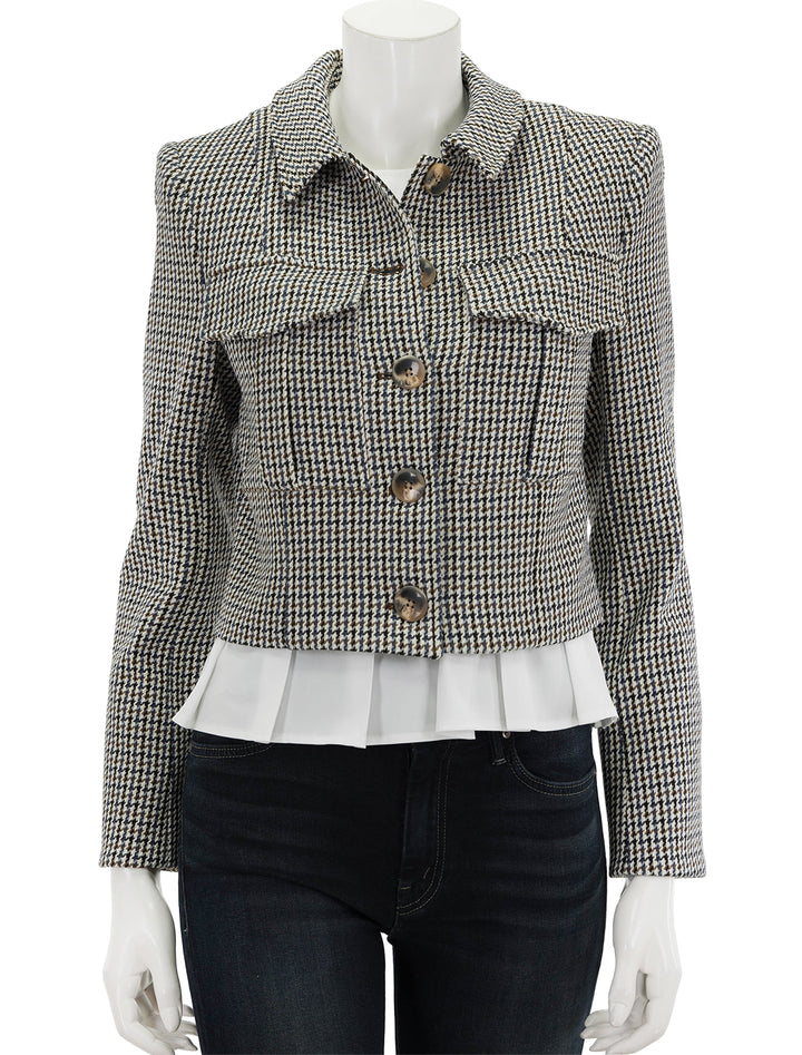 Front view of Veronica Beard's fulham jacket in multi check, buttoned.