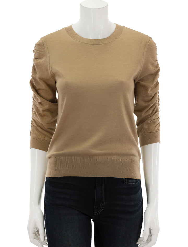 Front view of Veronica Beard's kase pullover in camel.
