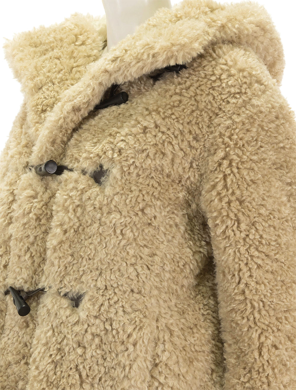 close up view of florene coat in ecru