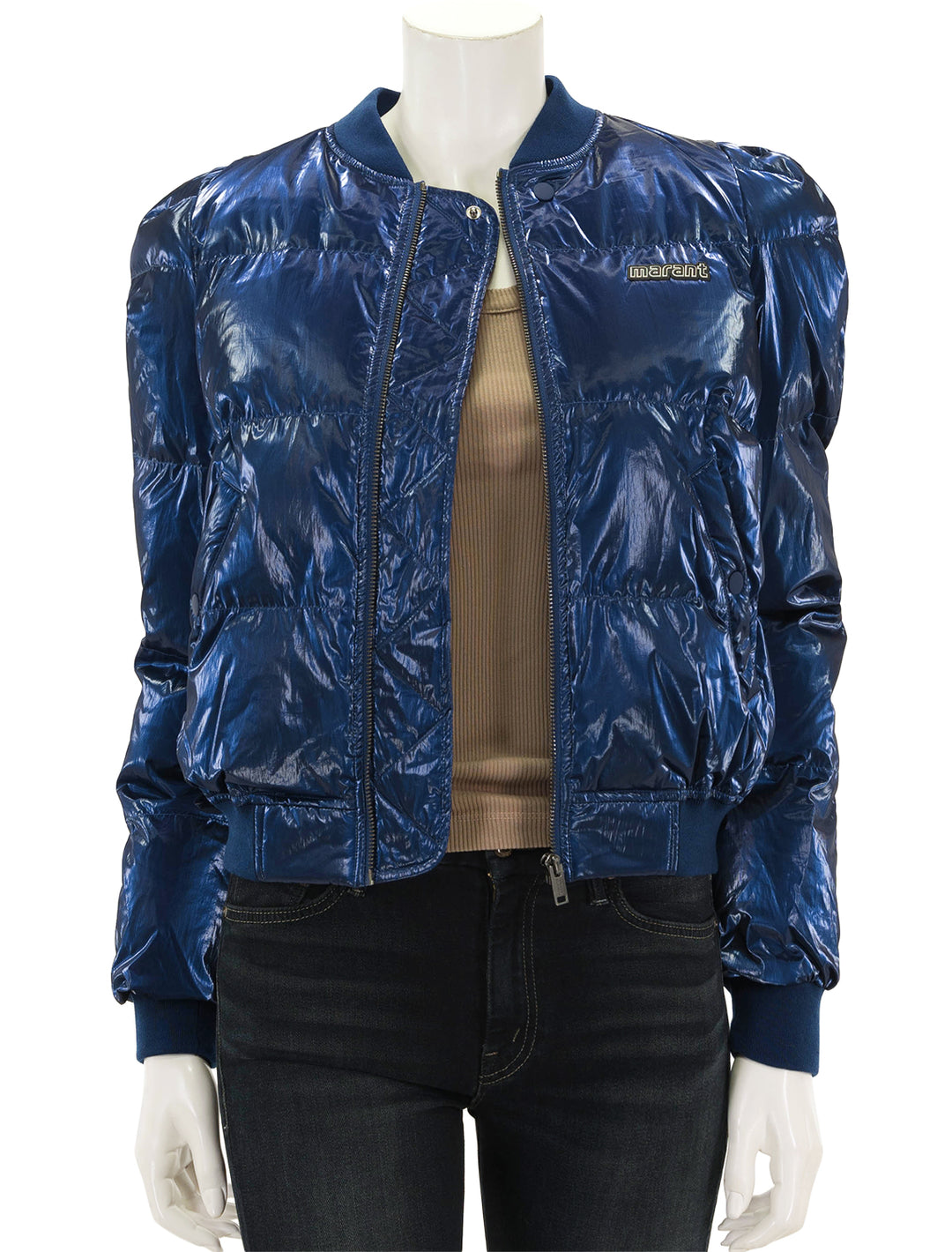 front view of cody puffer jacket in electric blue