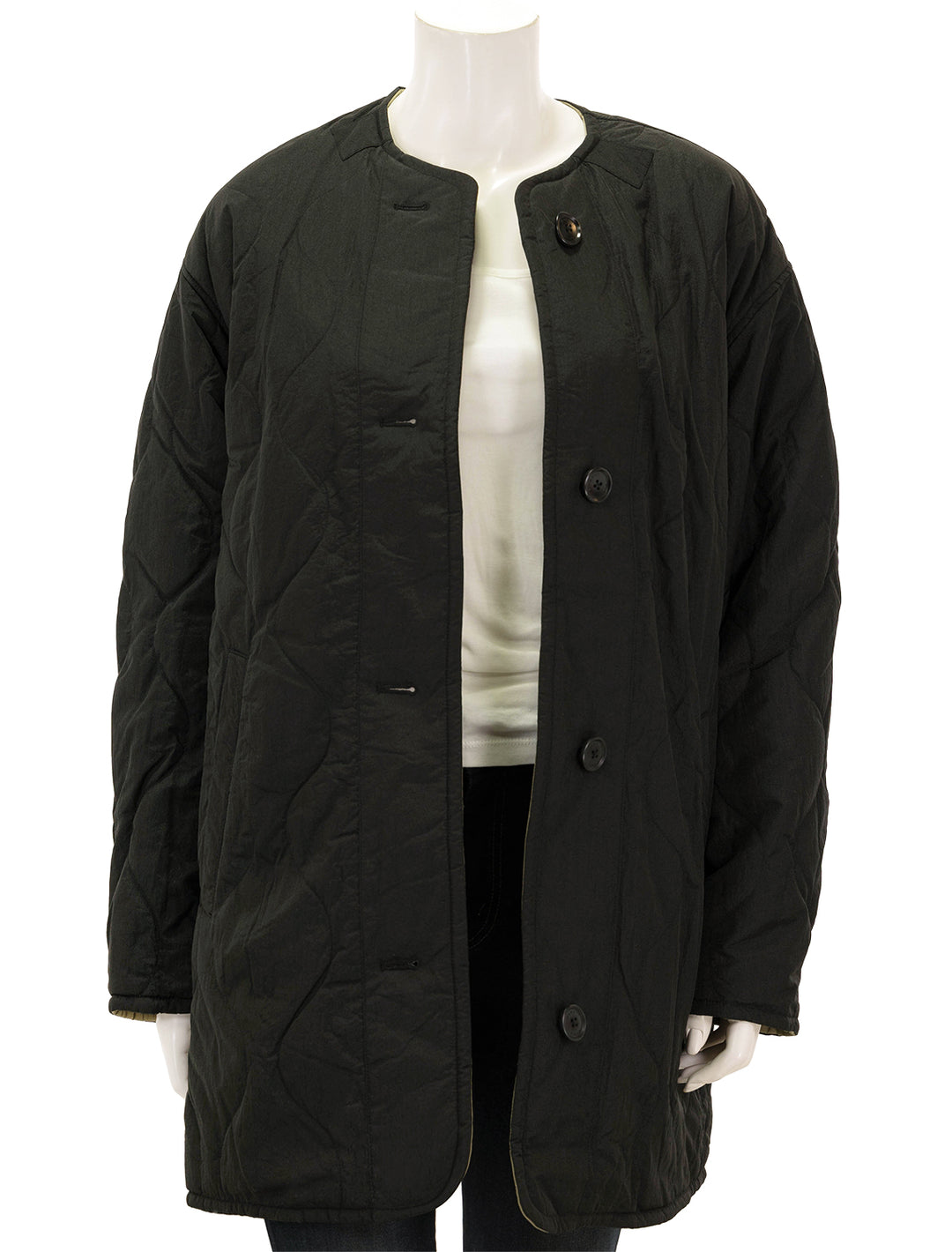 Front view of Isabel Marant Etoile's nesma jacket in black, unbuttoned.