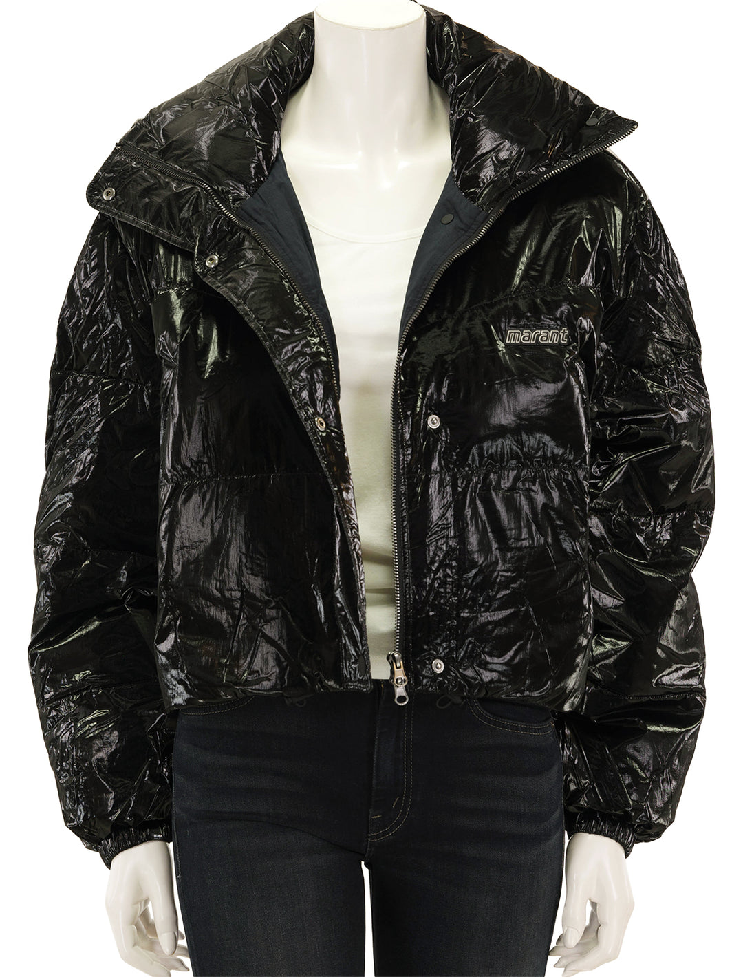 front view of telia jacket in black unzipped