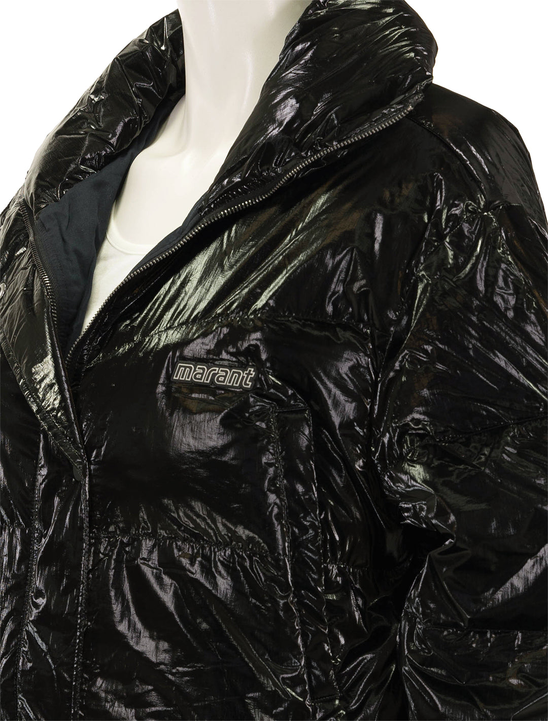close up view of telia jacket in black