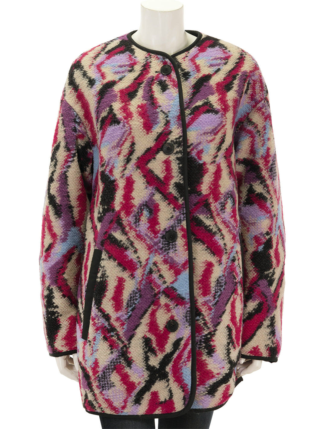Front view of Isabel Marant Étoile's Himemma Jacket in Fuchsia, buttoned.