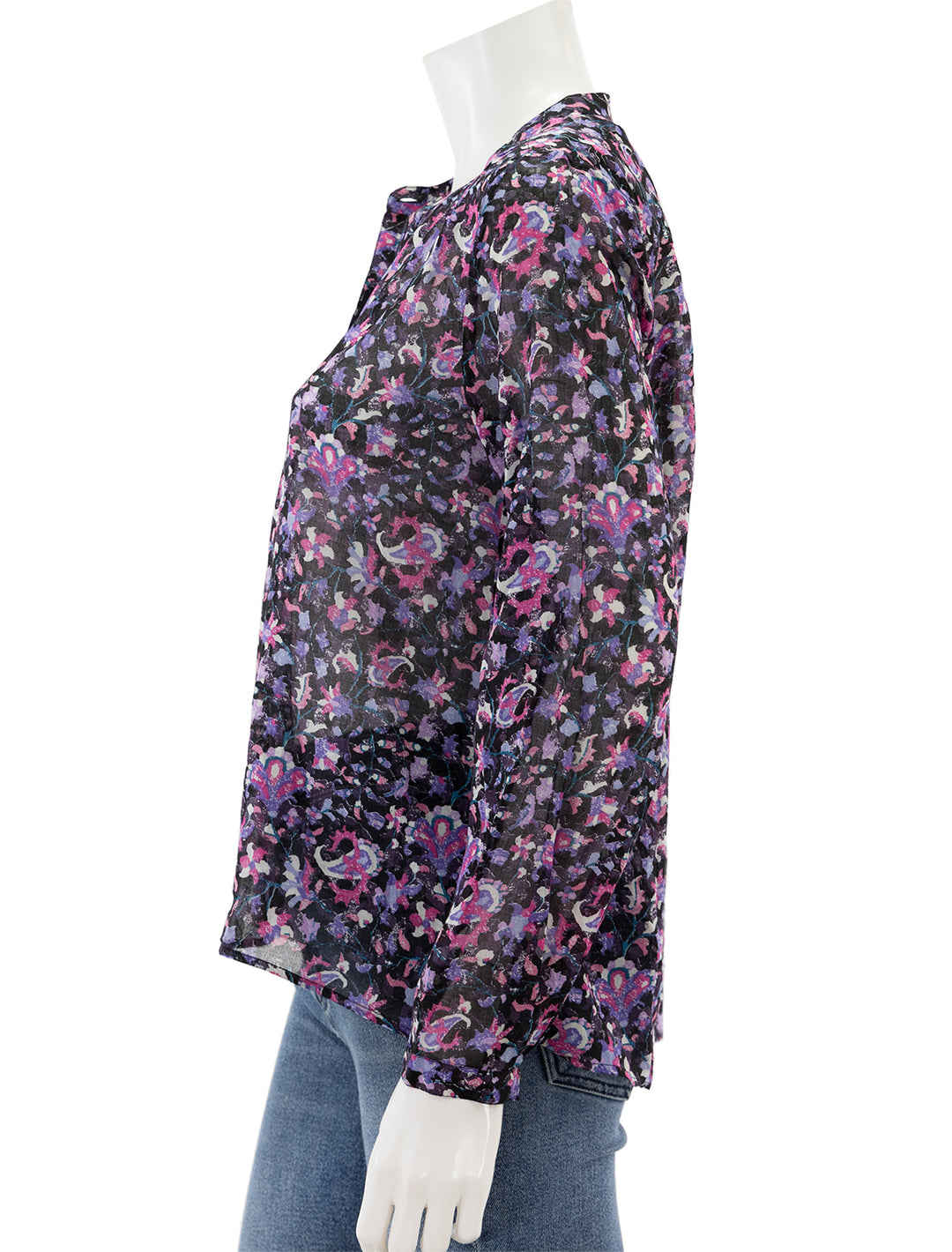 Side view of Isabel Marant Etoile's Maria Blouse in Midnight Pink Floral.