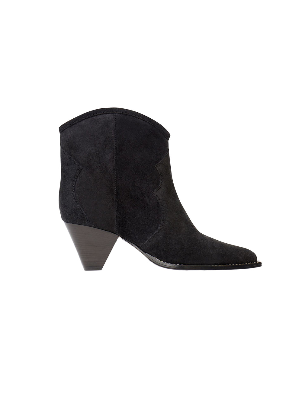 Side view of Isabel Marant Etoile's Darizo Boot in Faded Black Suede.