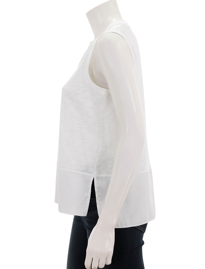 Side view of ATM's slub jersey mixed media top in white.
