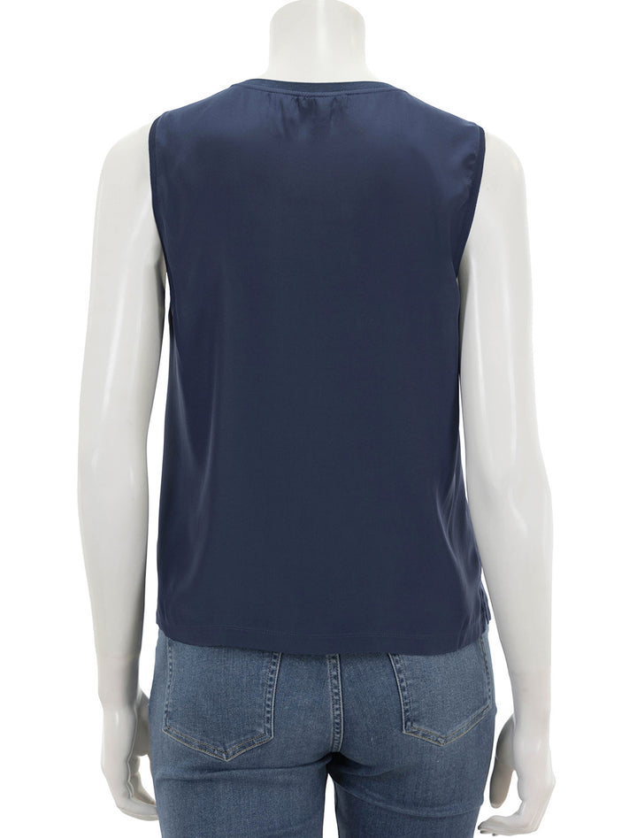 Back view of ATM's silk charmeuse muscle tee in true navy.