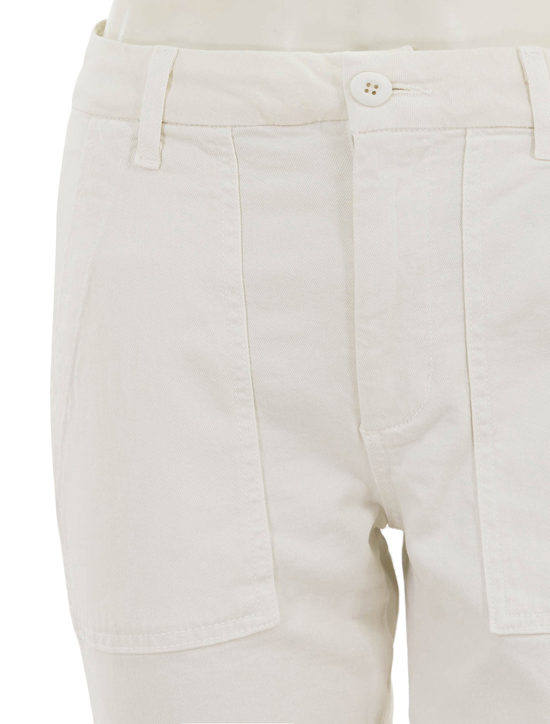 Close-up view of AMO's easy army trouser in white oak.