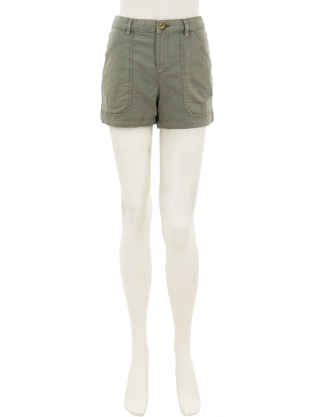 Front view of Marine Layer's maya utility short in olive.