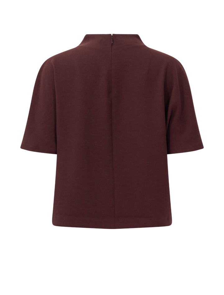 draped funnel neck top in black rose