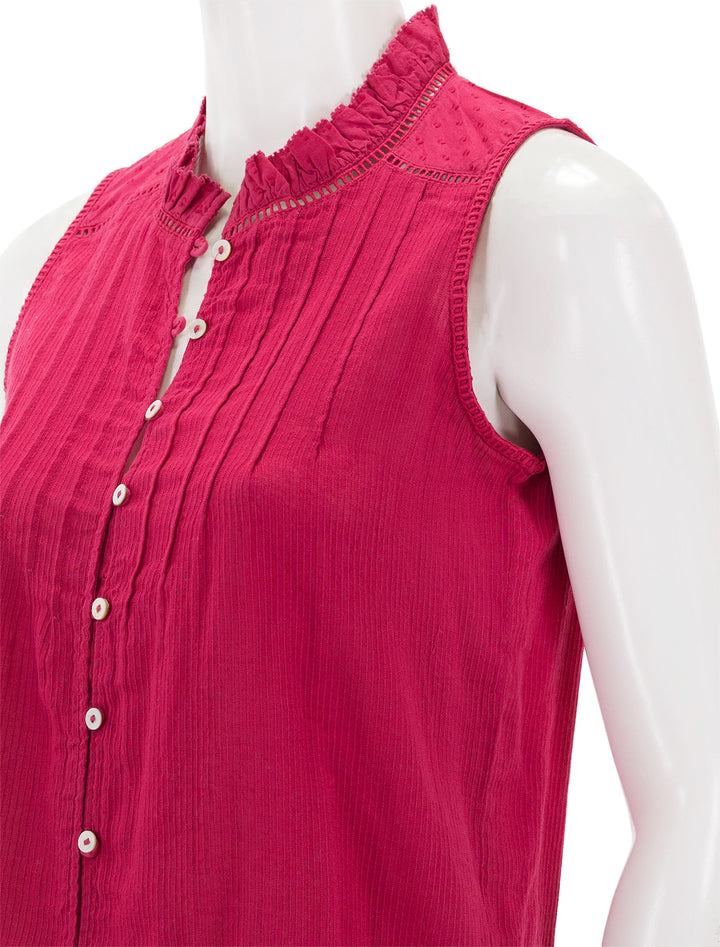 Close-up view of Faherty's willa sleeveless top in granita.