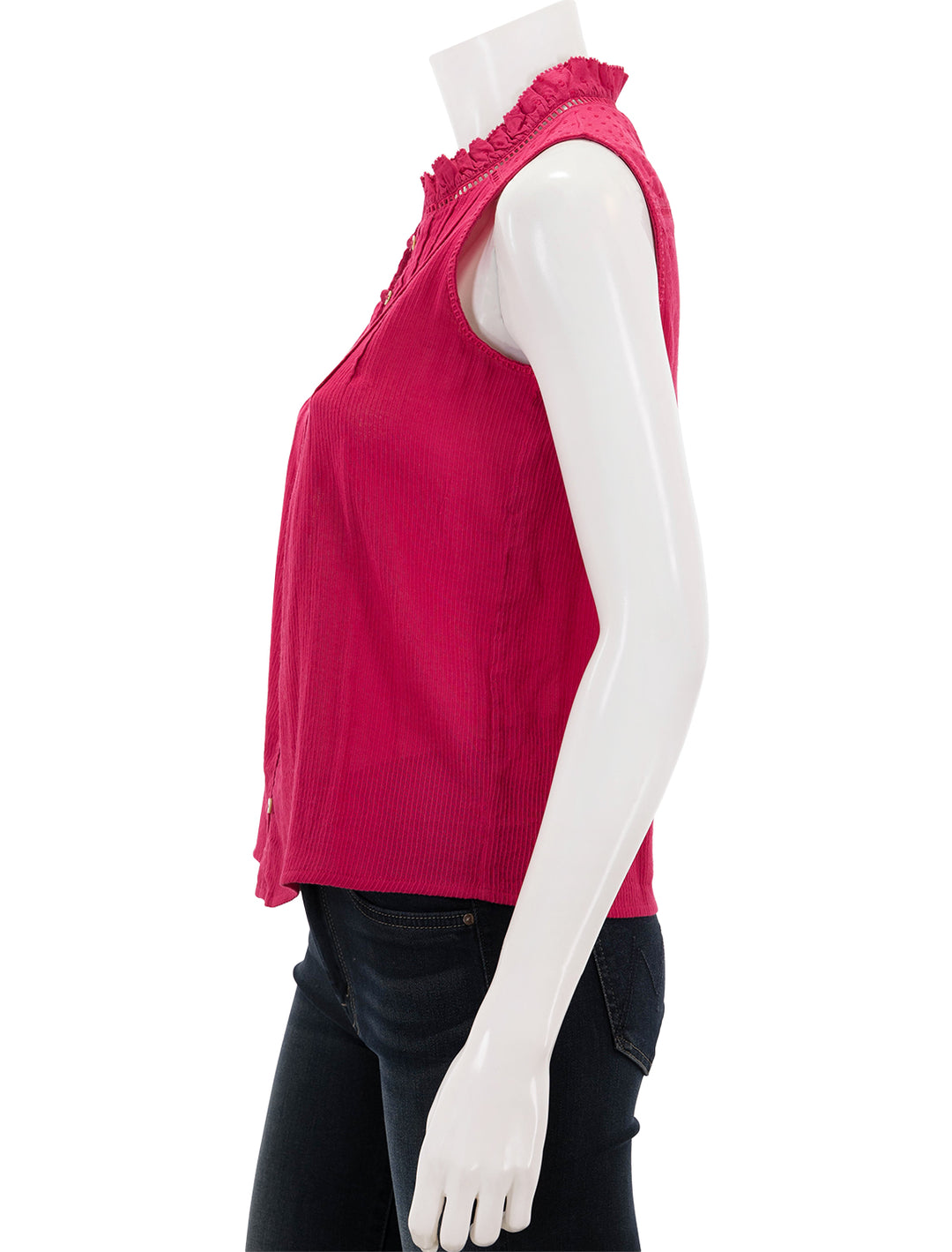 Side view of Faherty's willa sleeveless top in granita.