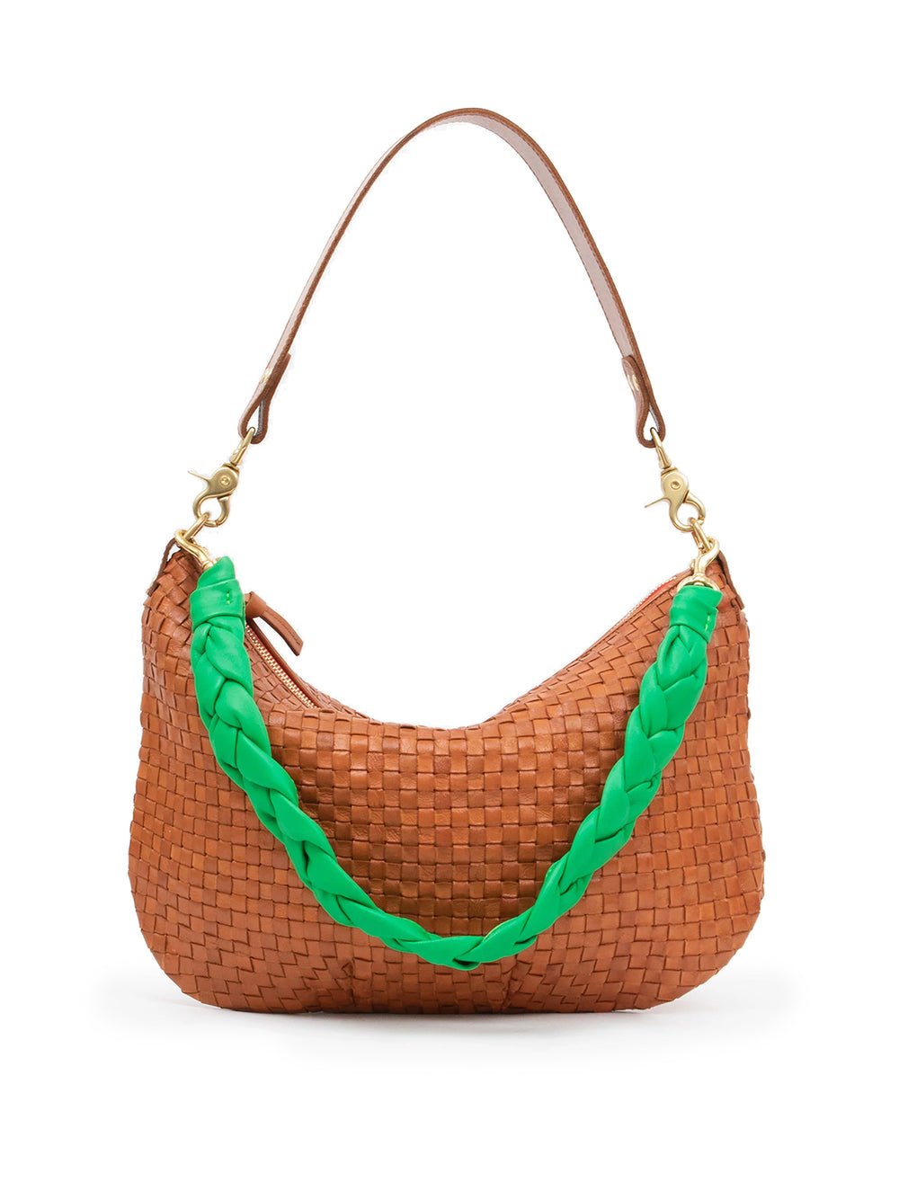 braided shoulder strap in parrot green attached to moyen messanger bag