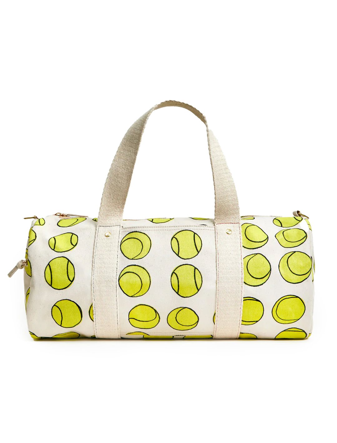 Front view of Clare V.'s tennis balls duffle bag.