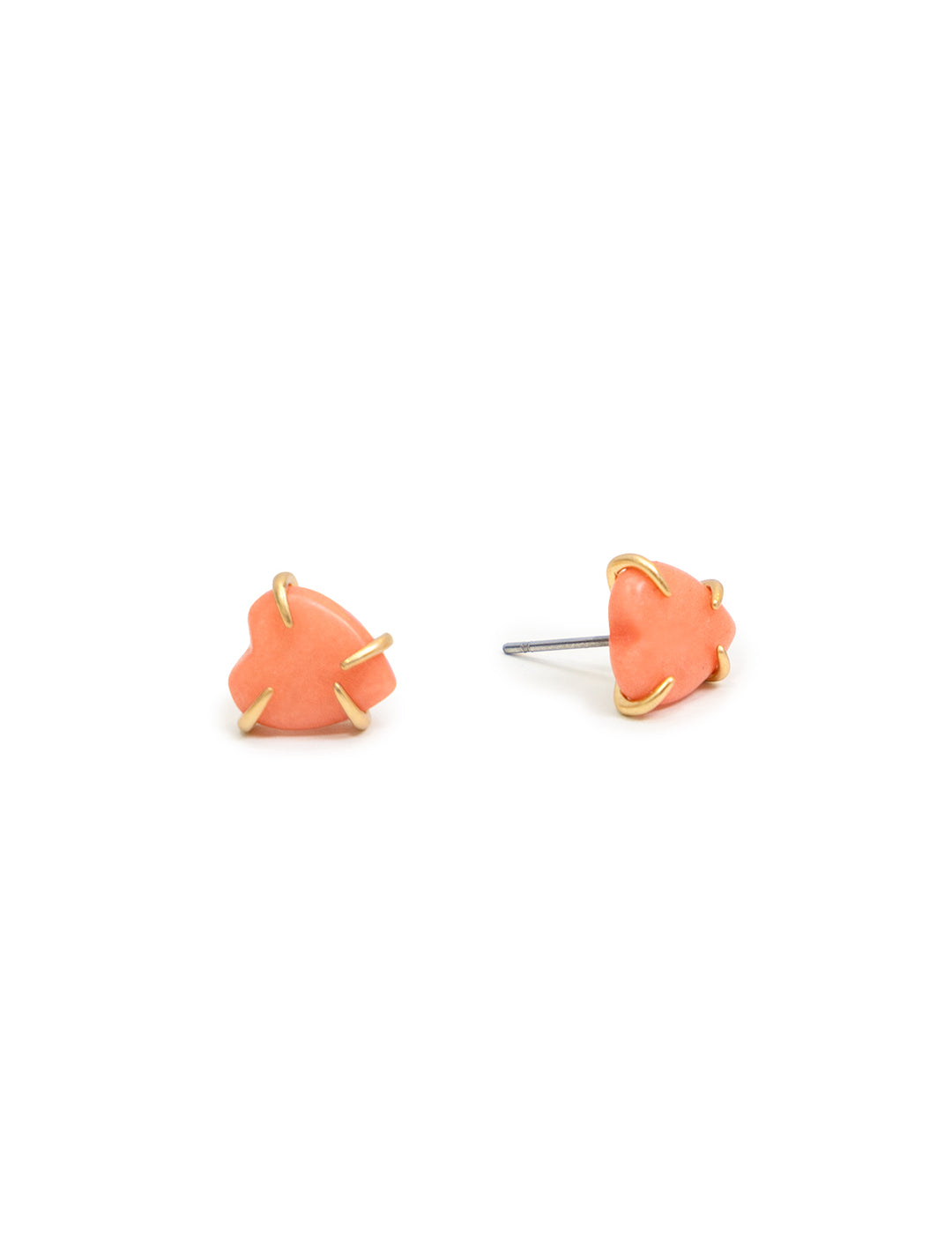 Front view of Clare V.'s stone heart studs in coral.