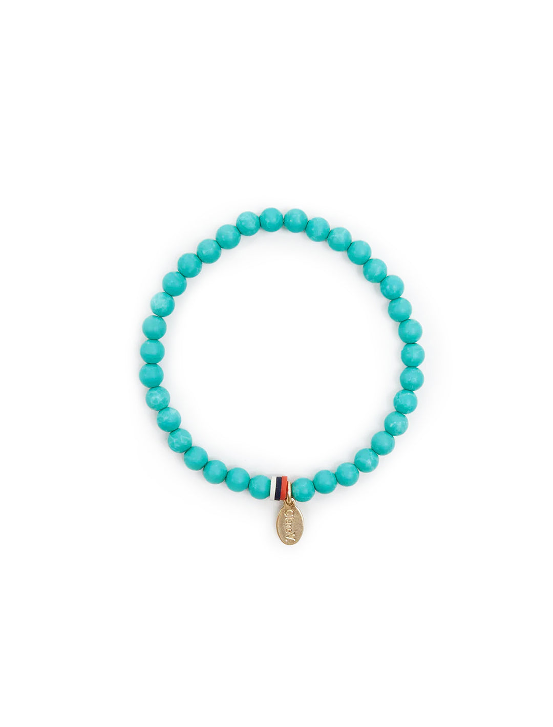 Front view of Clare V.'s stone beaded stretch bracelet in turquoise.