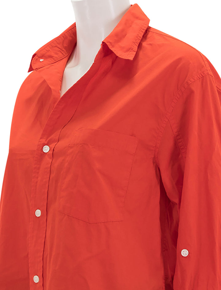 Close-up view of Citizens of Humanity's kayla shirt in coral balm.
