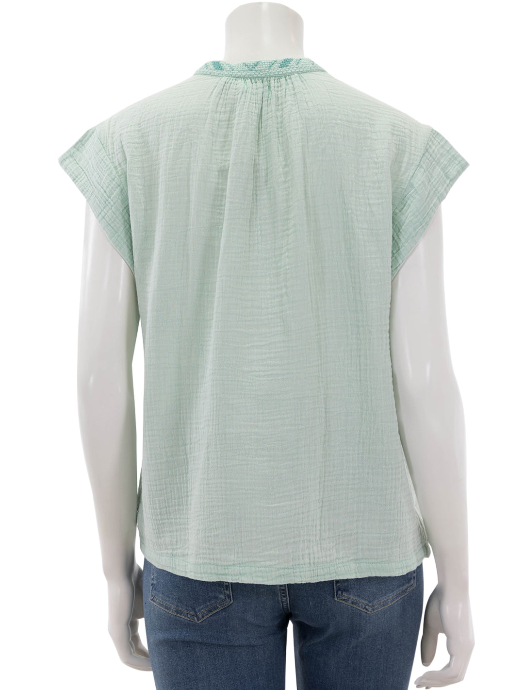 Back view of Faherty's lucia top in surf spray.