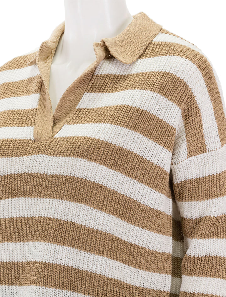 Close-up view of Faherty's miramar polo in natural stripe.