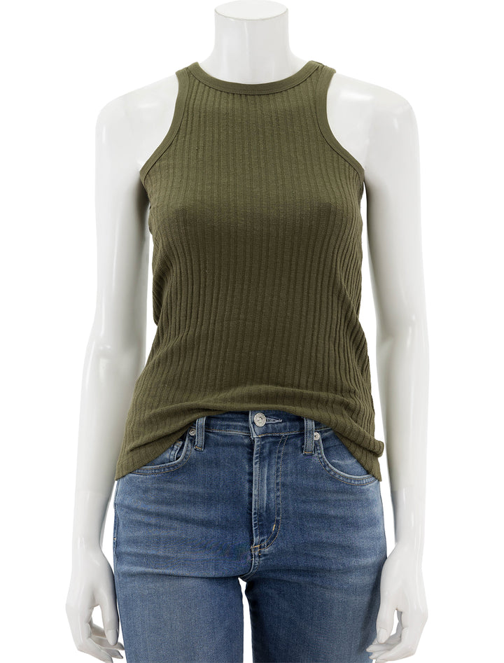 Front view of Faherty's cambria rib tank in military olive.