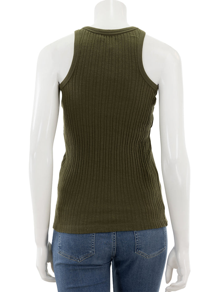 Back view of Faherty's cambria rib tank in military olive.