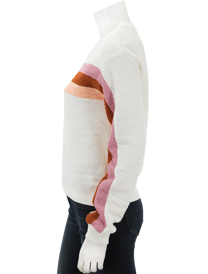 Side view of Faherty's vista pullover in peach nectar multi.
