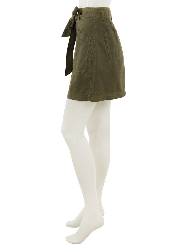 Side view of Faherty's palos verdes skirt in military olive.