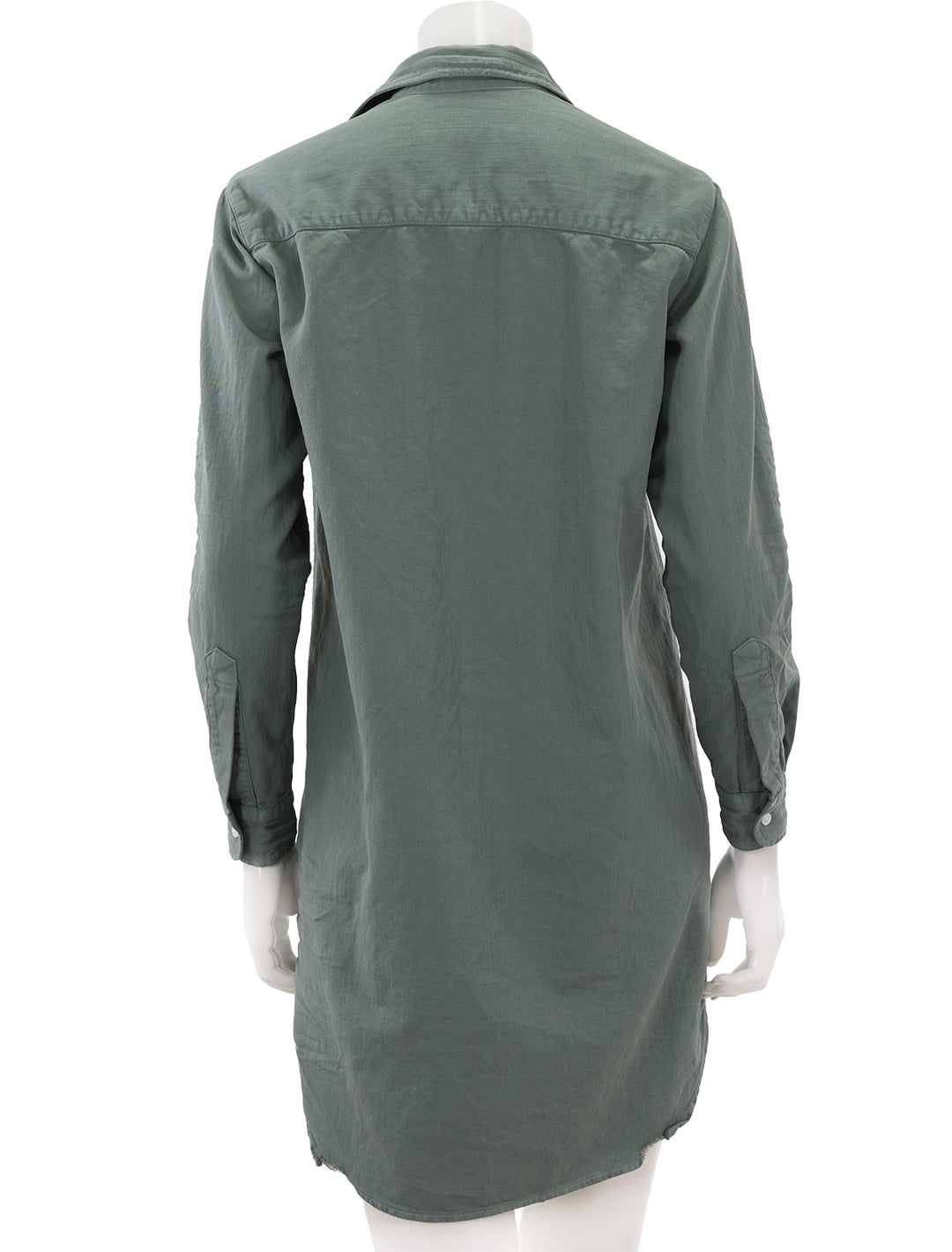 Back view of Frank & Eileen's mary shirtdress in thyme distressed denim.