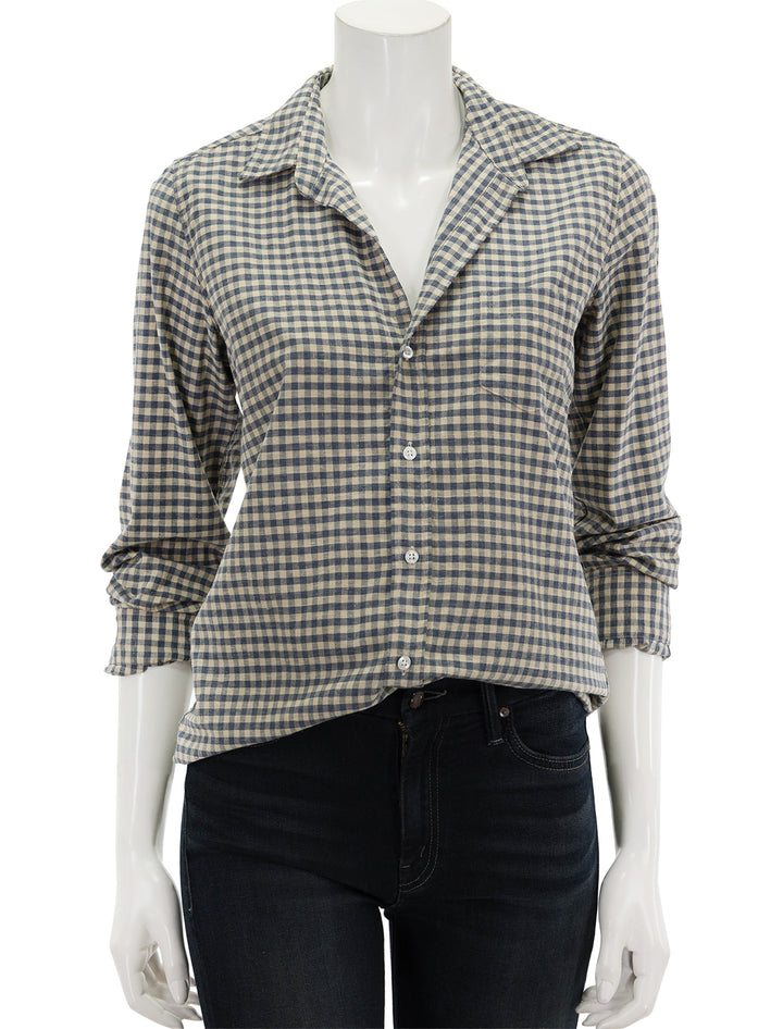 Front view of Frank & Eileen's barry shirt in natural and blue check.