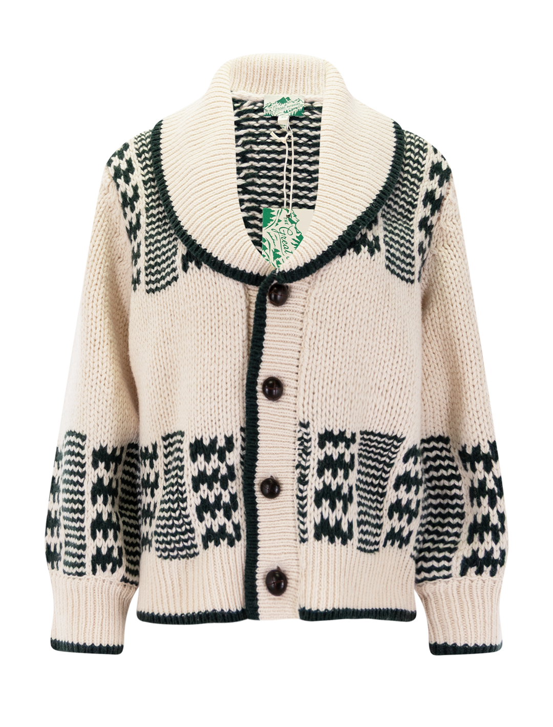 the chalet cardigan in cream and forest
