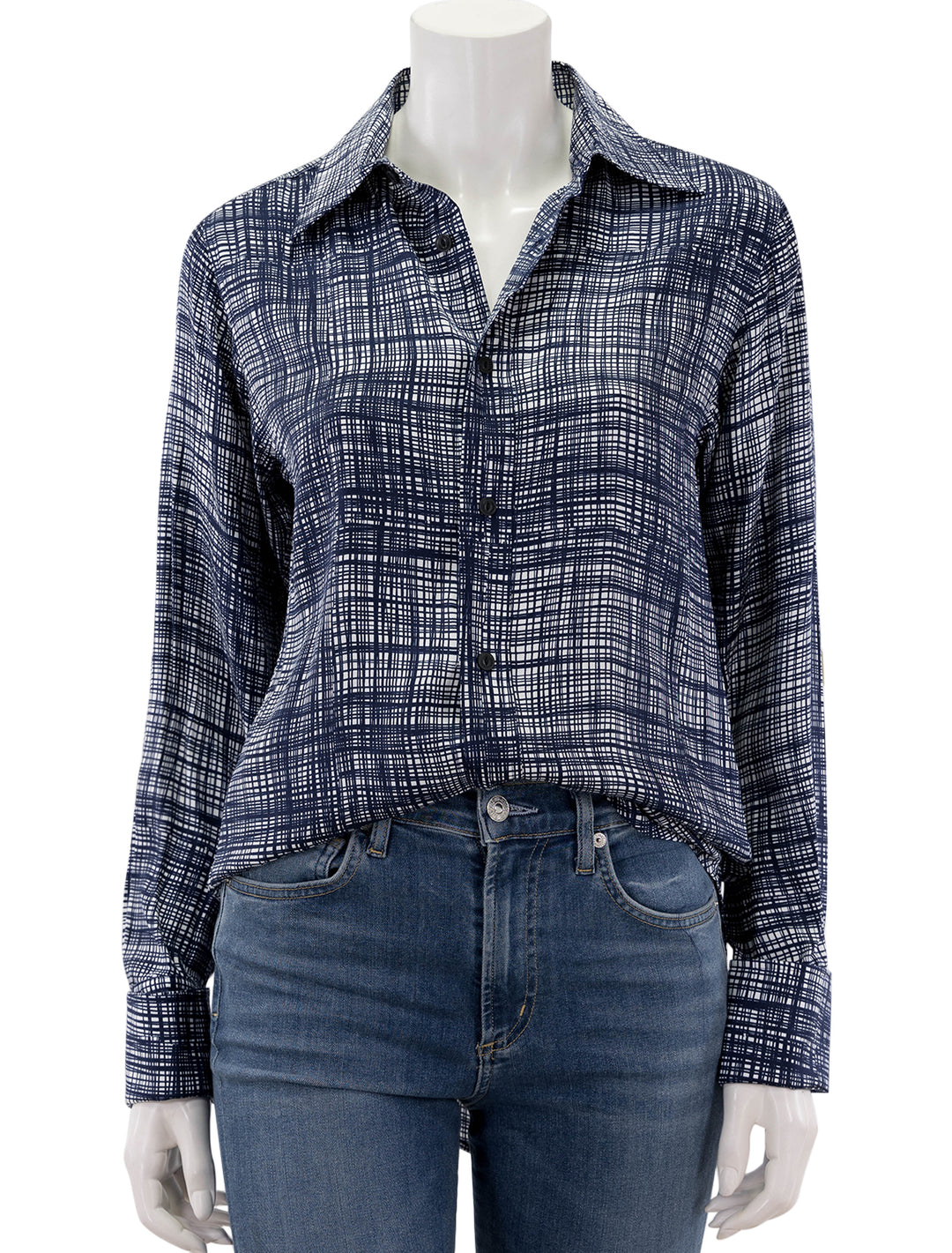Front view of Rag & Bone's delphine printed shirt in blue multi.