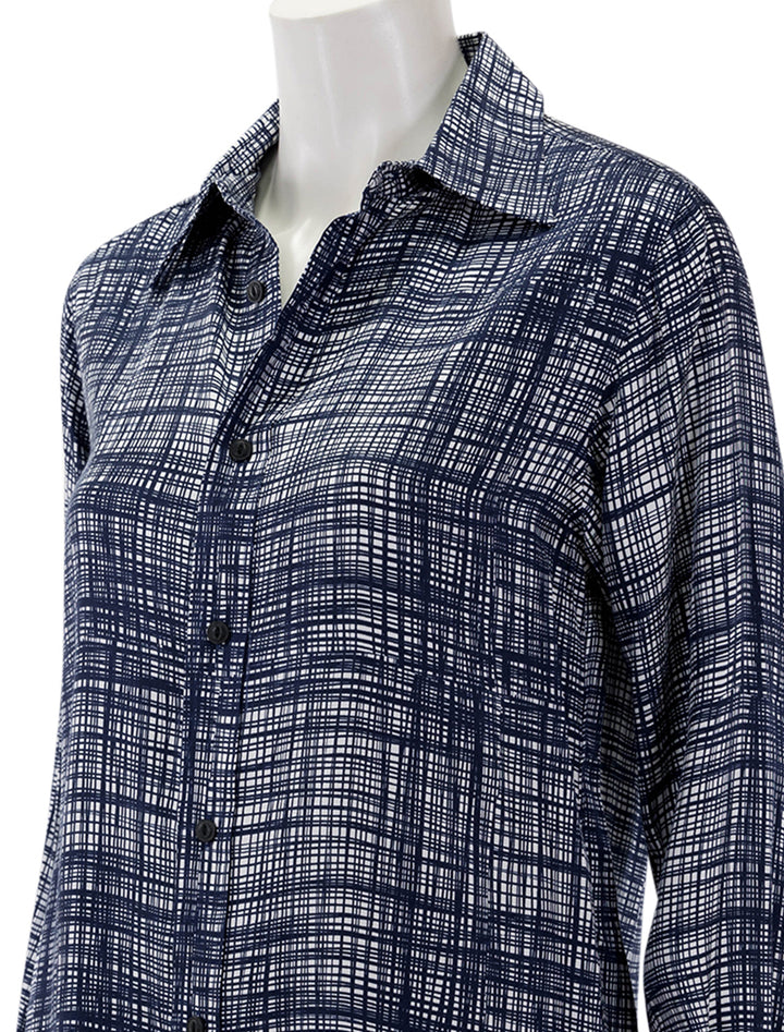 Close-up view of Rag & Bone's delphine printed shirt in blue multi.