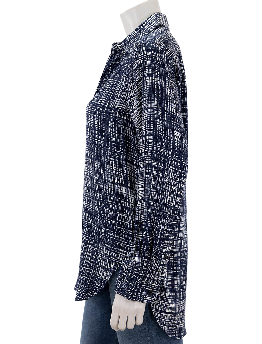 Side view of Rag & Bone's delphine printed shirt in blue multi.