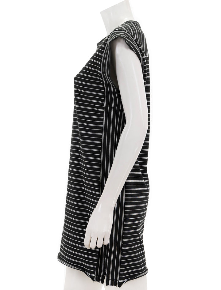 Side view of Rag & Bone's jersey muscle dress black multi stripe.