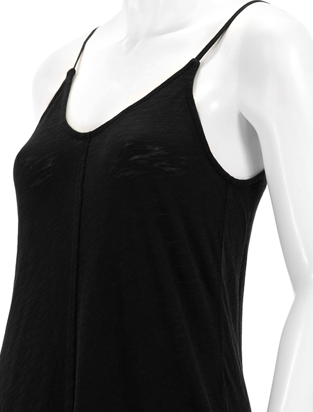 Close-up view of ATM's slub jersey tank maxi dress in black.