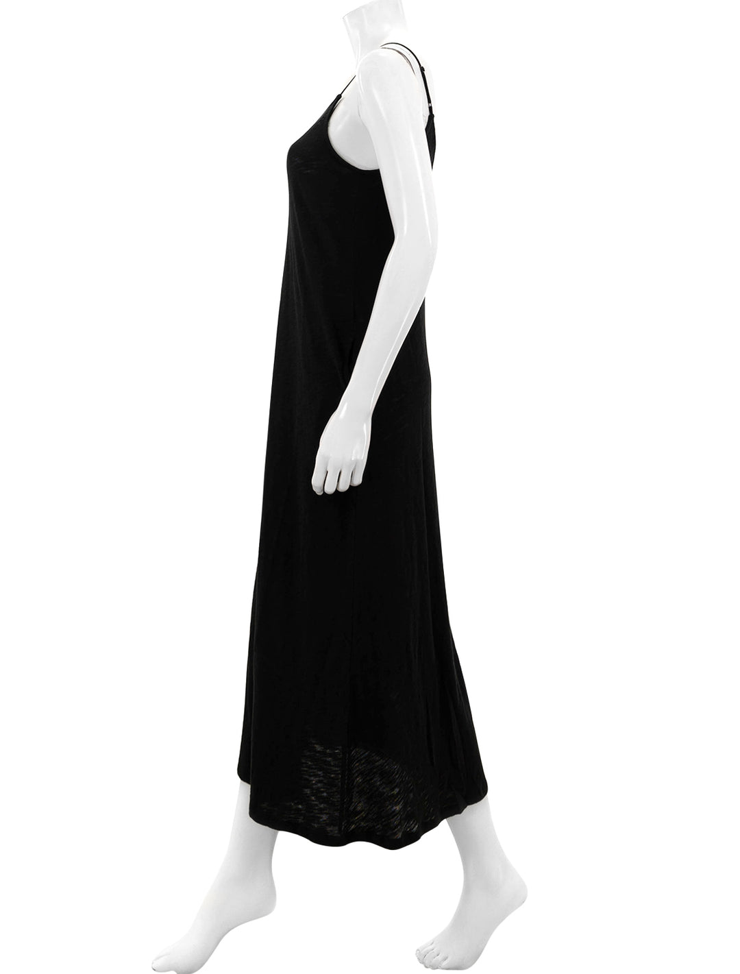 Side view of ATM's slub jersey tank maxi dress in black.
